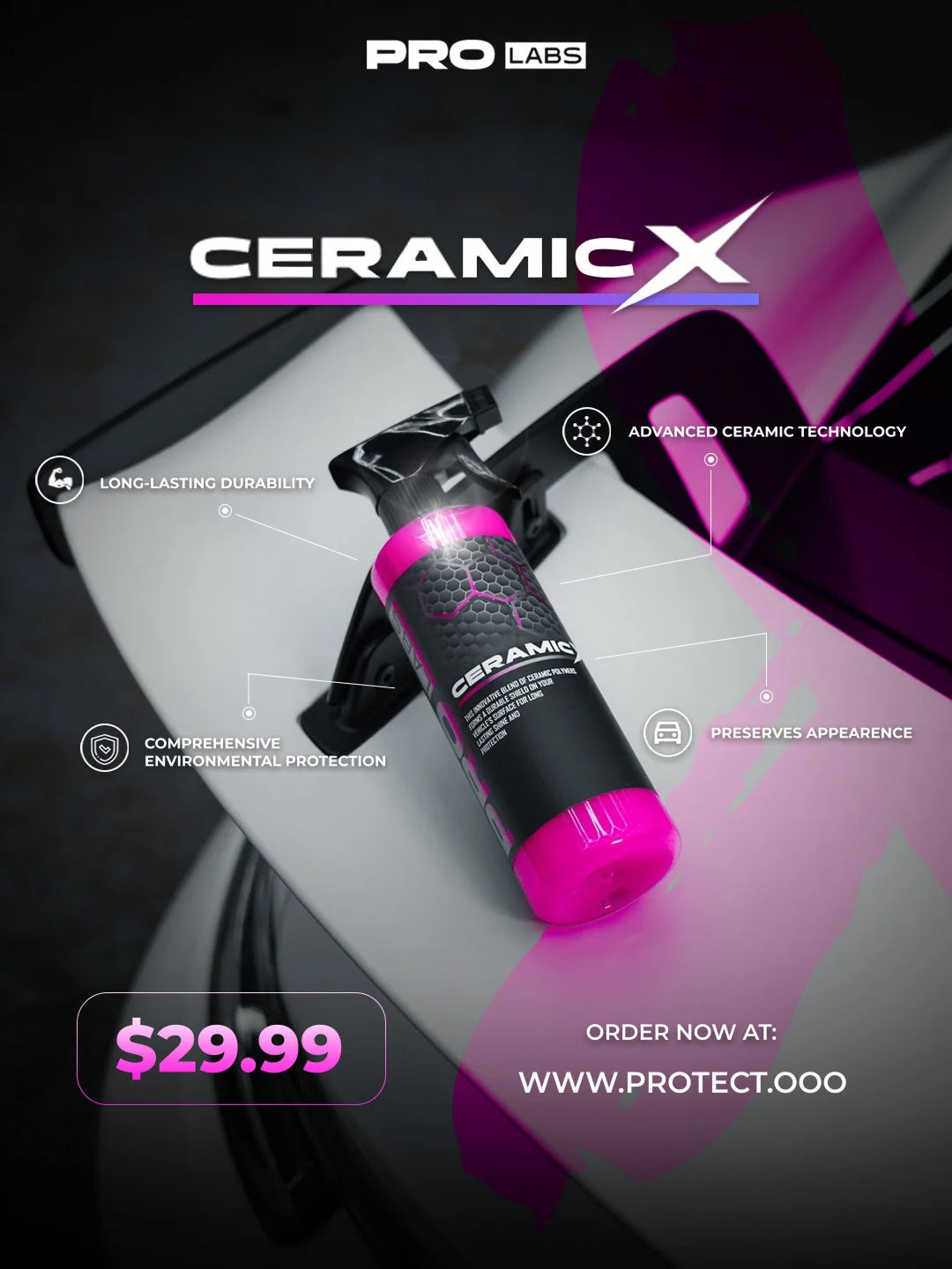 Ceramic X ceramic spray wax for long-lasting car paint protection against UV, dirt, and oxidation